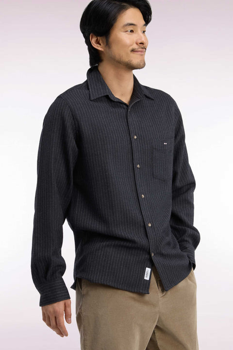 Straight fit gray striped flannel shirt - Image 1