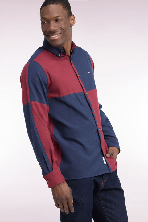Chemise en coton marine et bordeaux coupe droite - Image 1