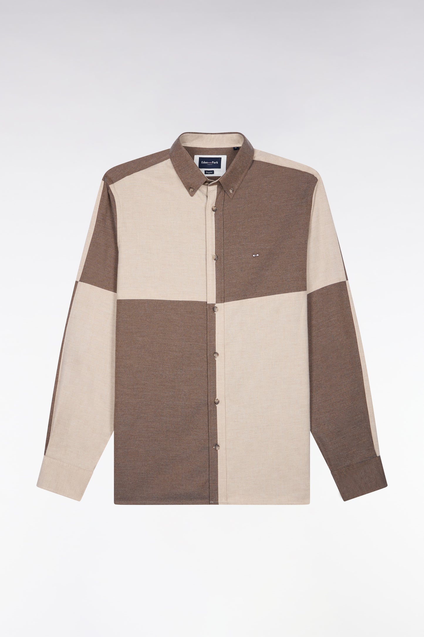 Chemise en coton camel et beige coupe droite