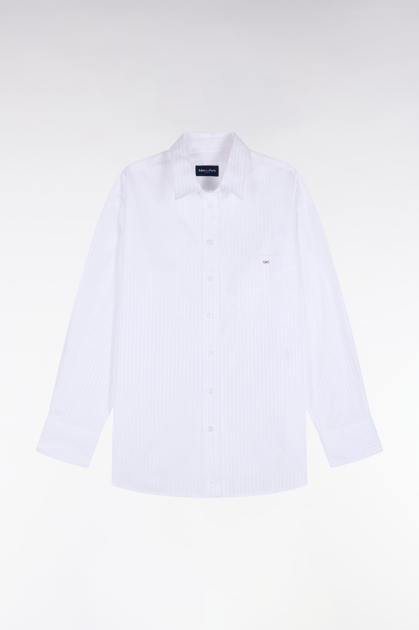 Chemise en coton blanc à rayures beige coupe oversized