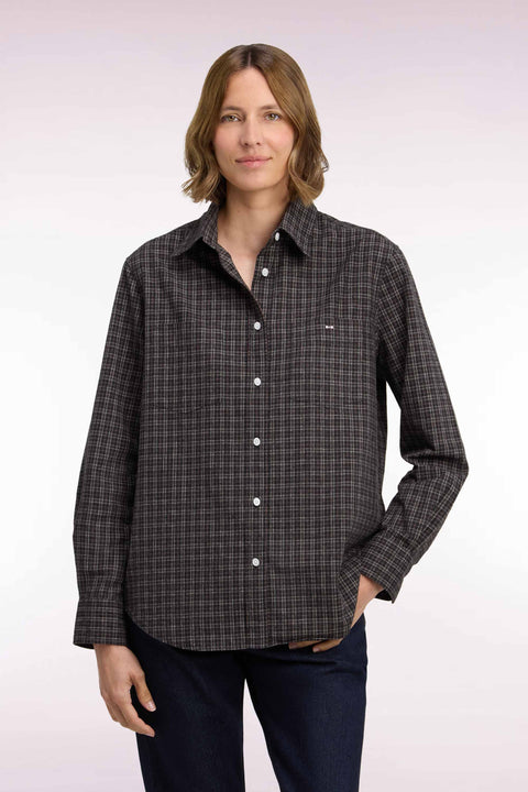 Chemise à carreaux en coton noir coupe décontractée - Image 3