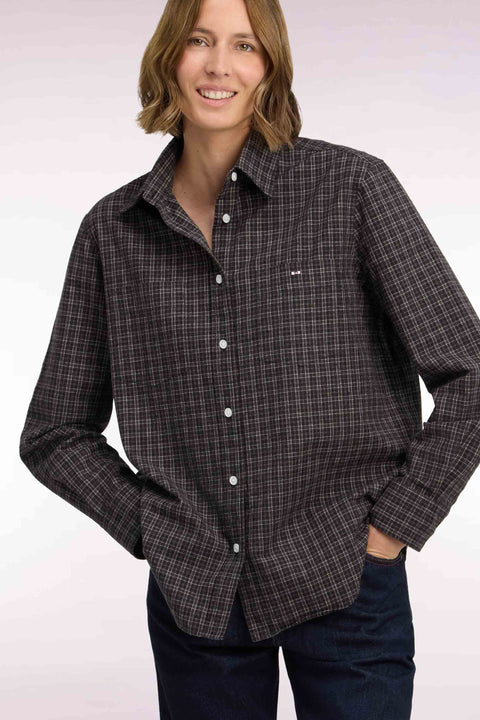 Chemise à carreaux en coton noir coupe décontractée - Image 1
