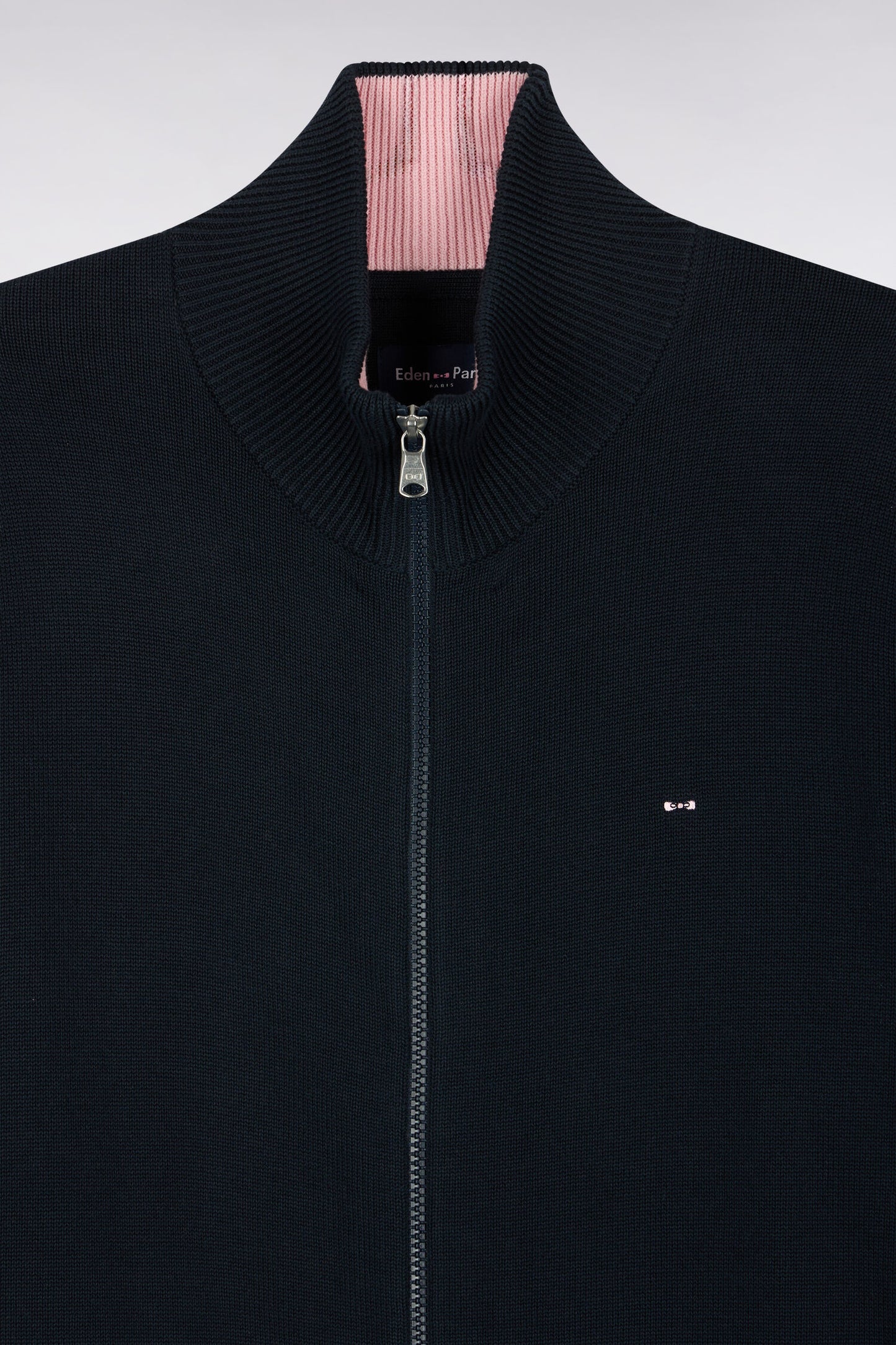 Cardigan zippé en coton marine coupe droite