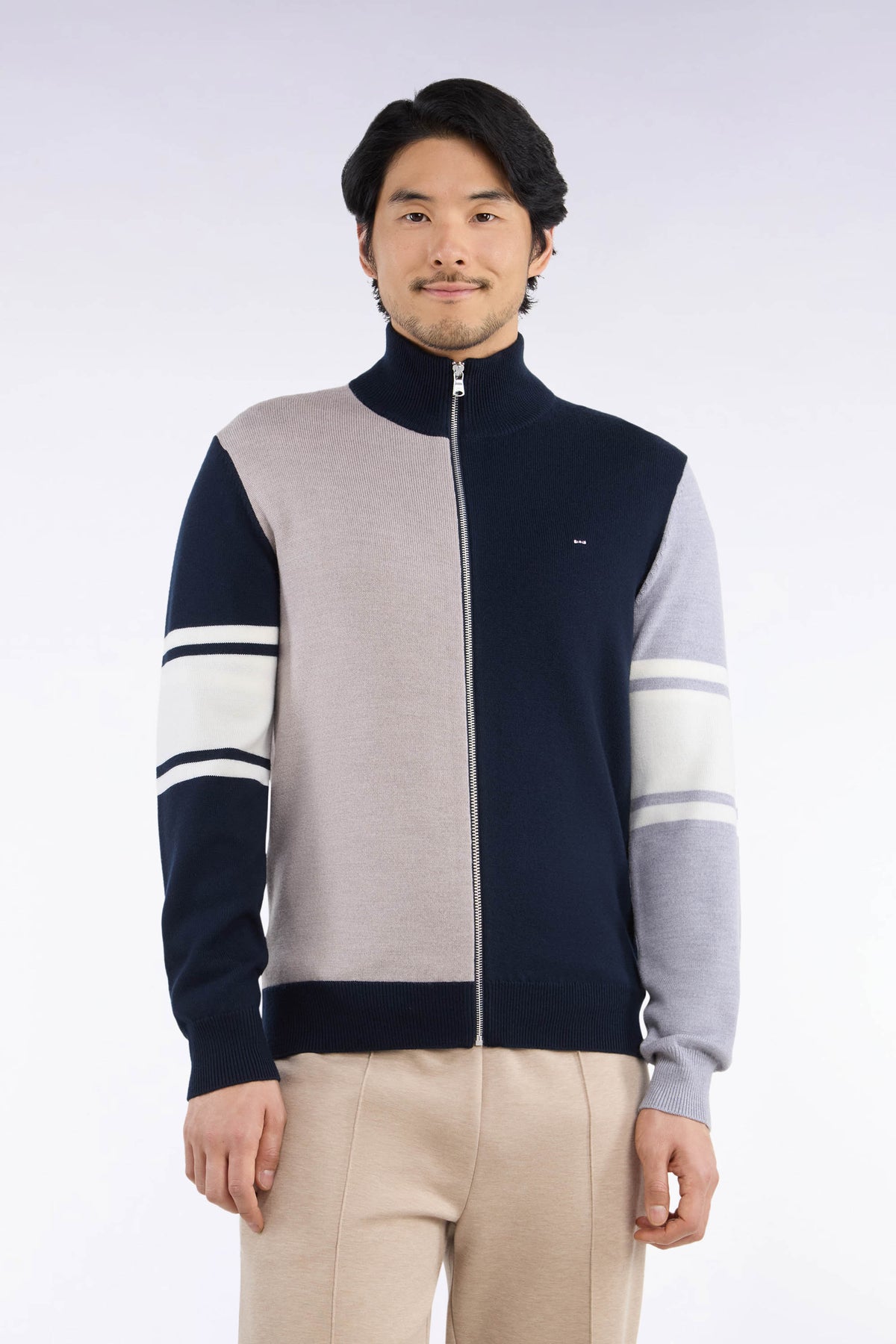 Straight-fit cutout merino wool zipped cardigan