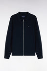 Straight cut navy cotton and viscose zipped cardigan