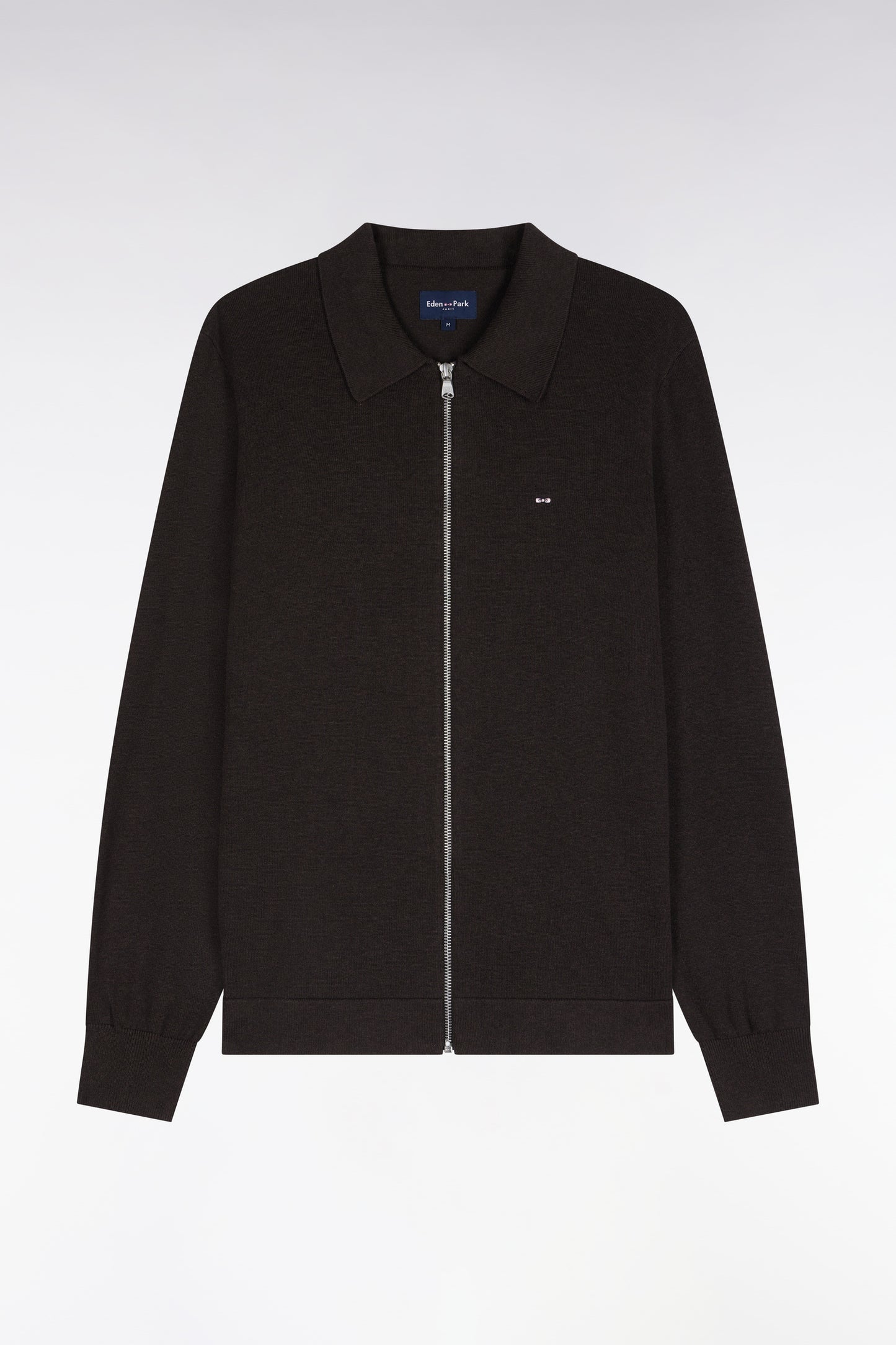 Cardigan zippé en coton et viscose marron coupe droite