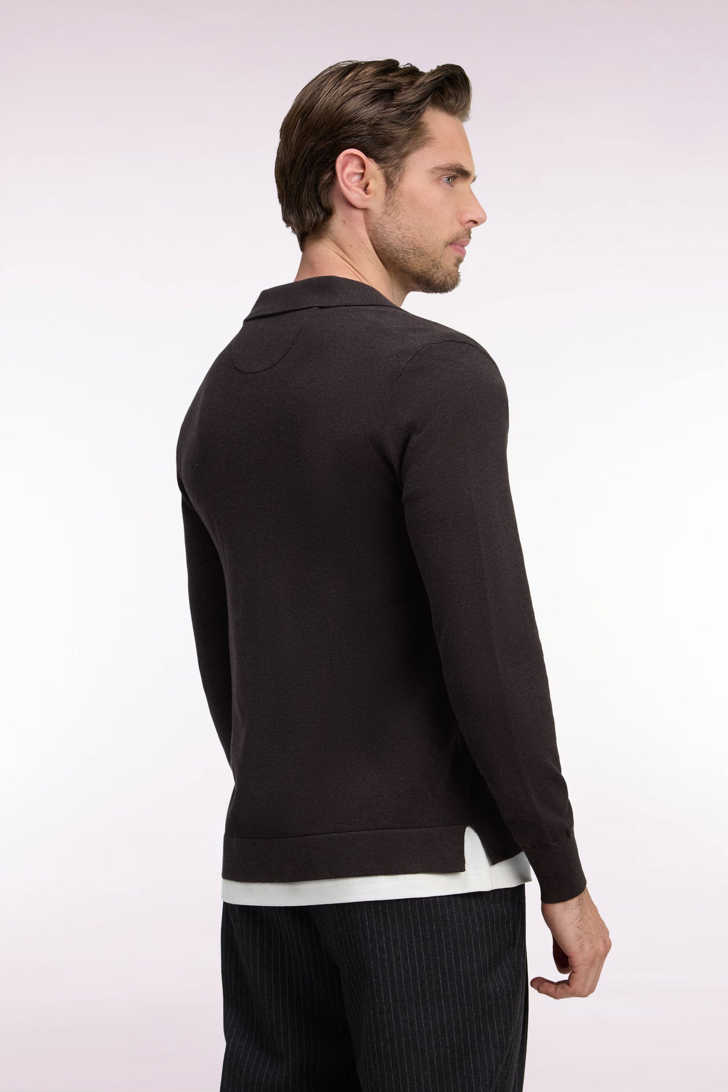 Cardigan zippé en coton et viscose marron coupe droite
