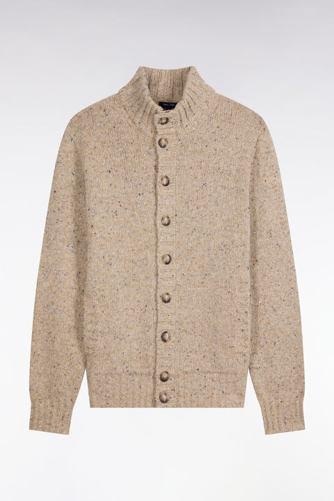 Straight cut buttoned cardigan in thick mottled ecru knit - Image 2