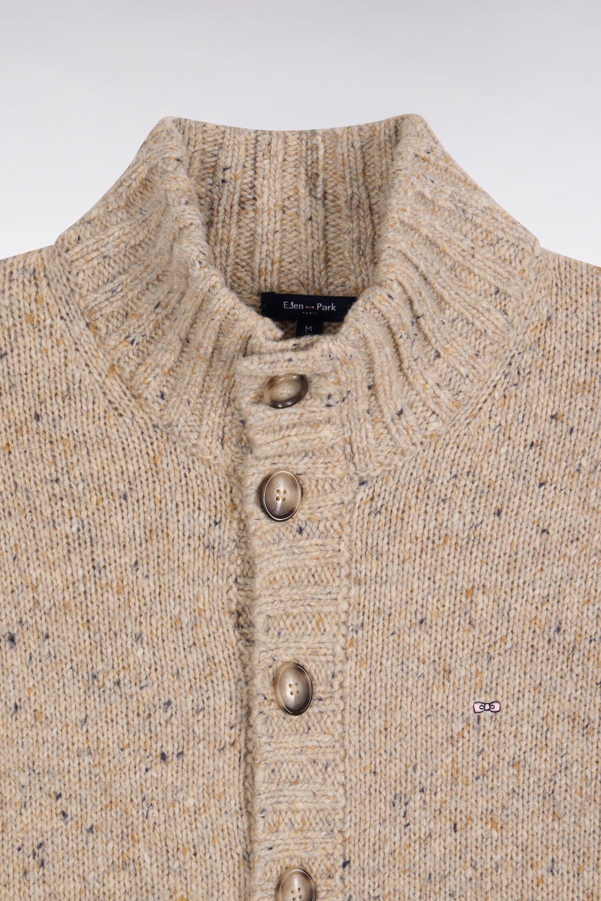 Straight cut buttoned cardigan in thick mottled ecru knit