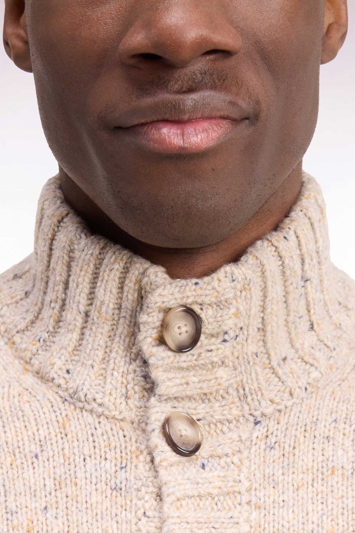 Straight cut buttoned cardigan in thick mottled ecru knit