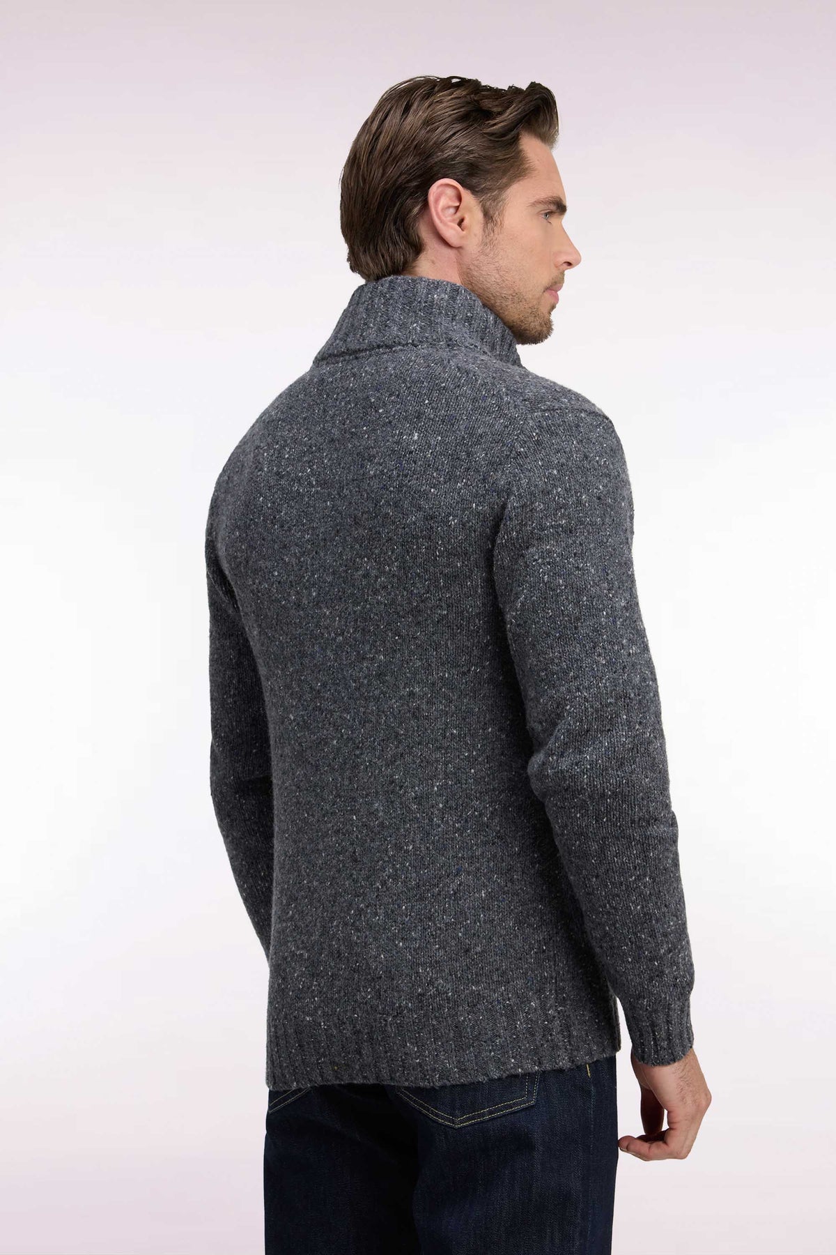 Gray heathered chunky knit straight cut buttoned cardigan