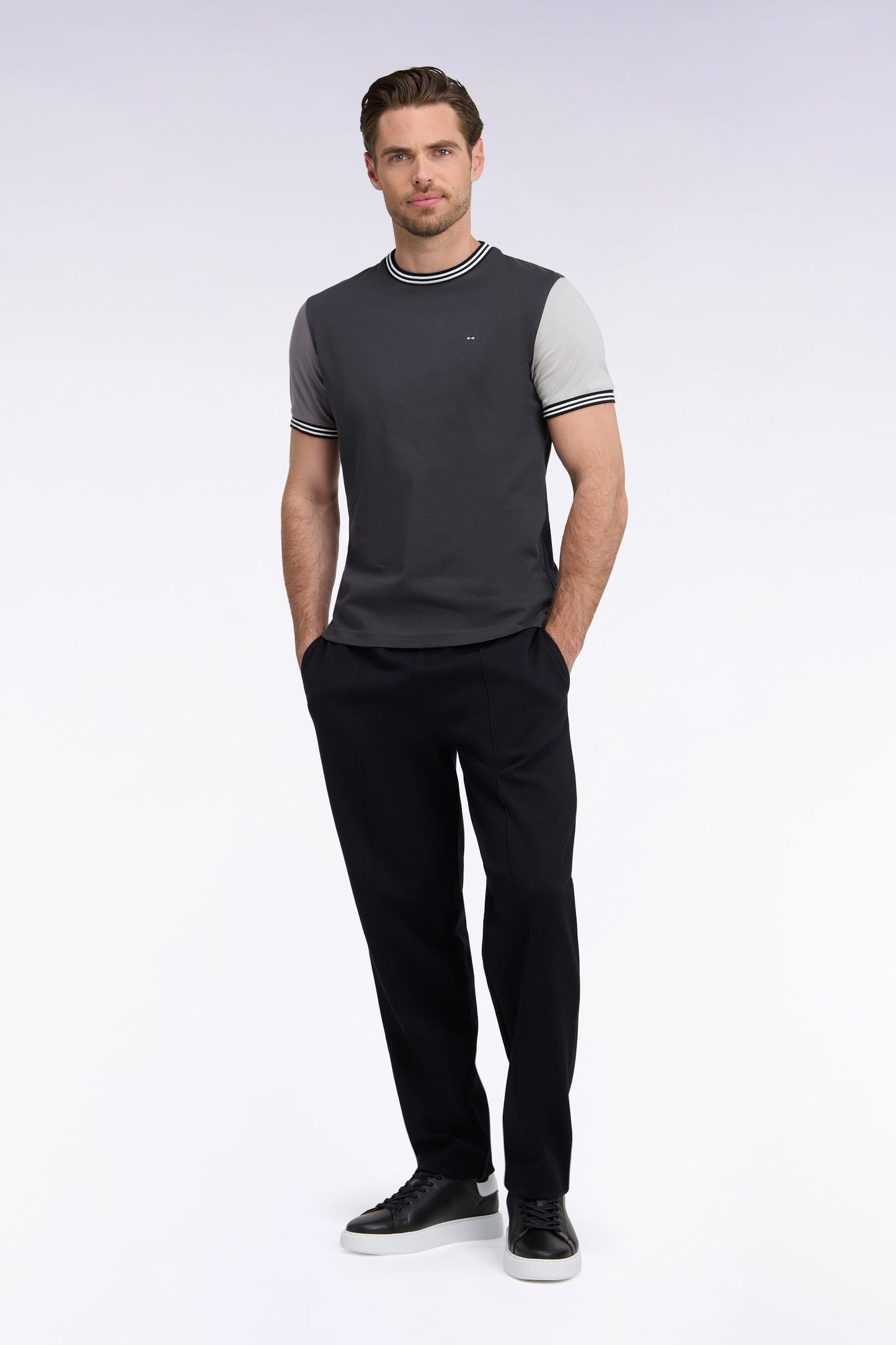 Jogging en interlock de coton stretch noir coupe droite