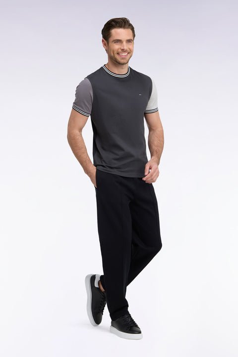 Jogging en interlock de coton stretch noir coupe droite - Image 1