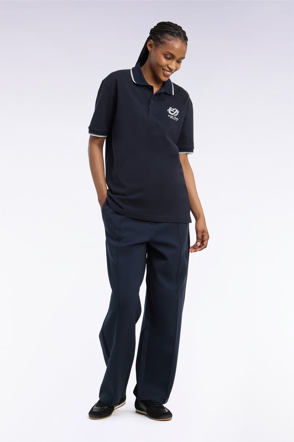 Unisex joggers in navy heather loose fit interlock