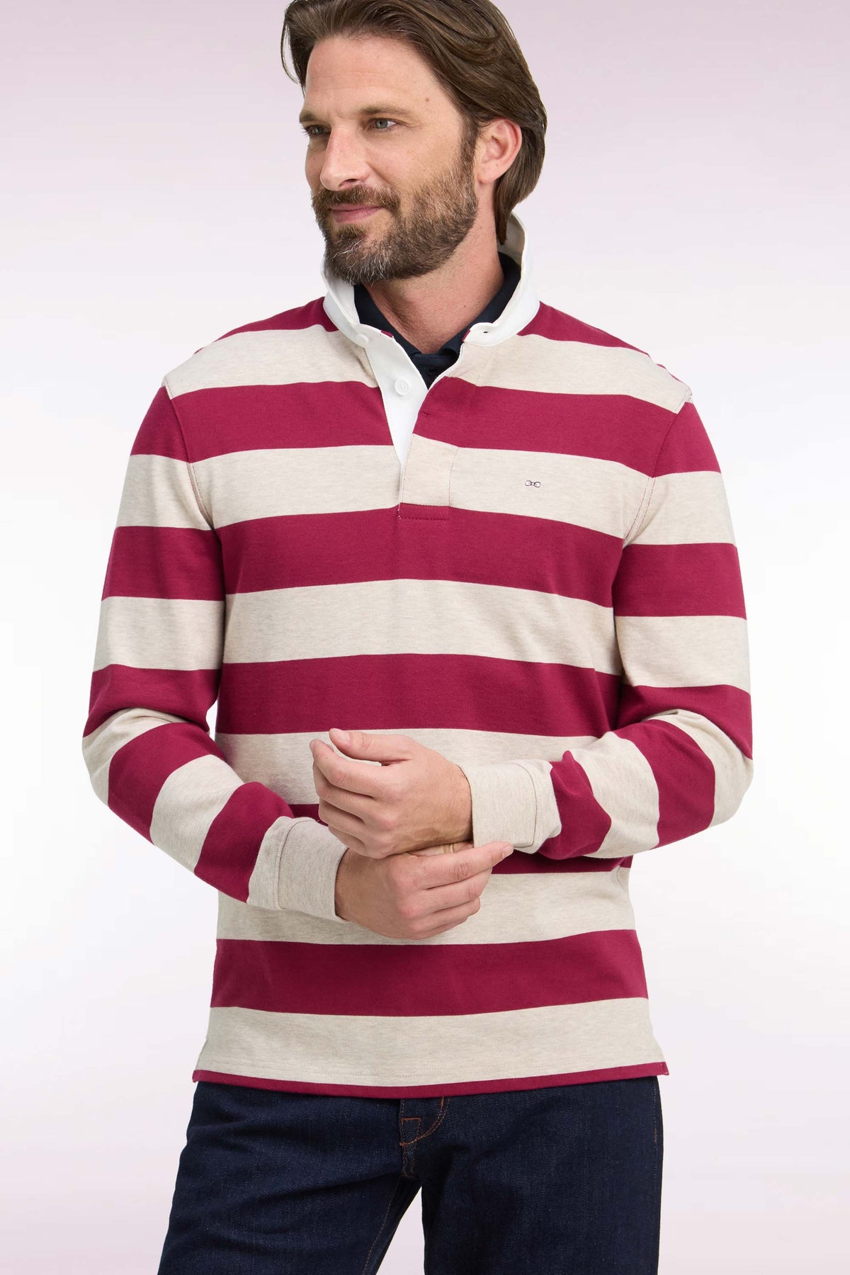 Long-sleeved jersey in red striped cotton jersey