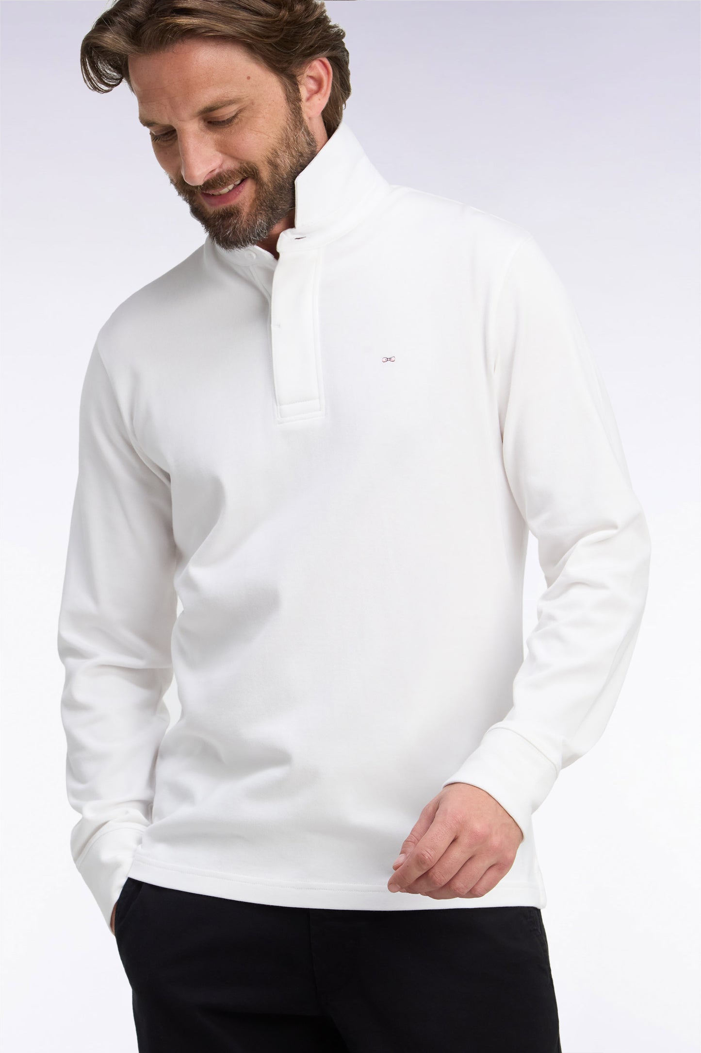 Maillot manches longues en coton Pima blanc coupe droite