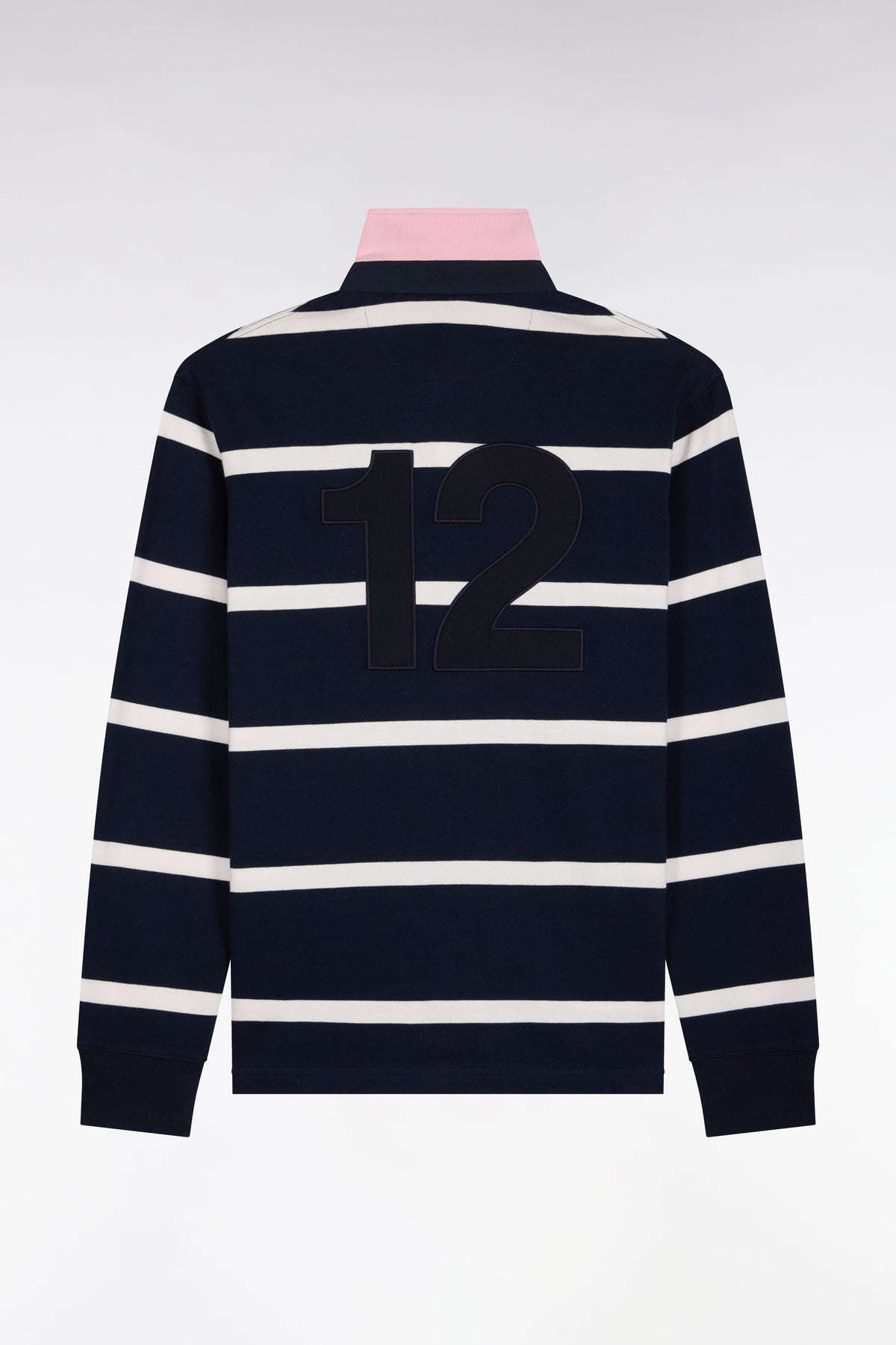 Maillot manches longues en jersey de coton marine rayé broderie dos