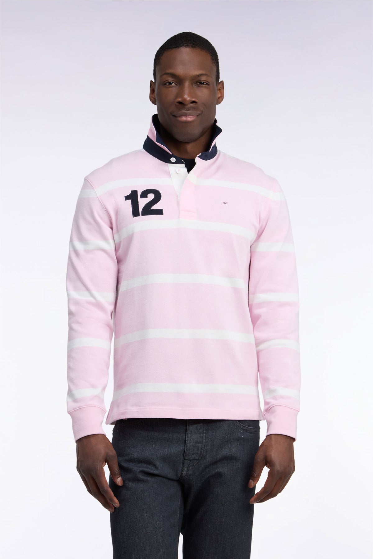 Maillot manches longues en jersey de coton rose rayé broderie dos