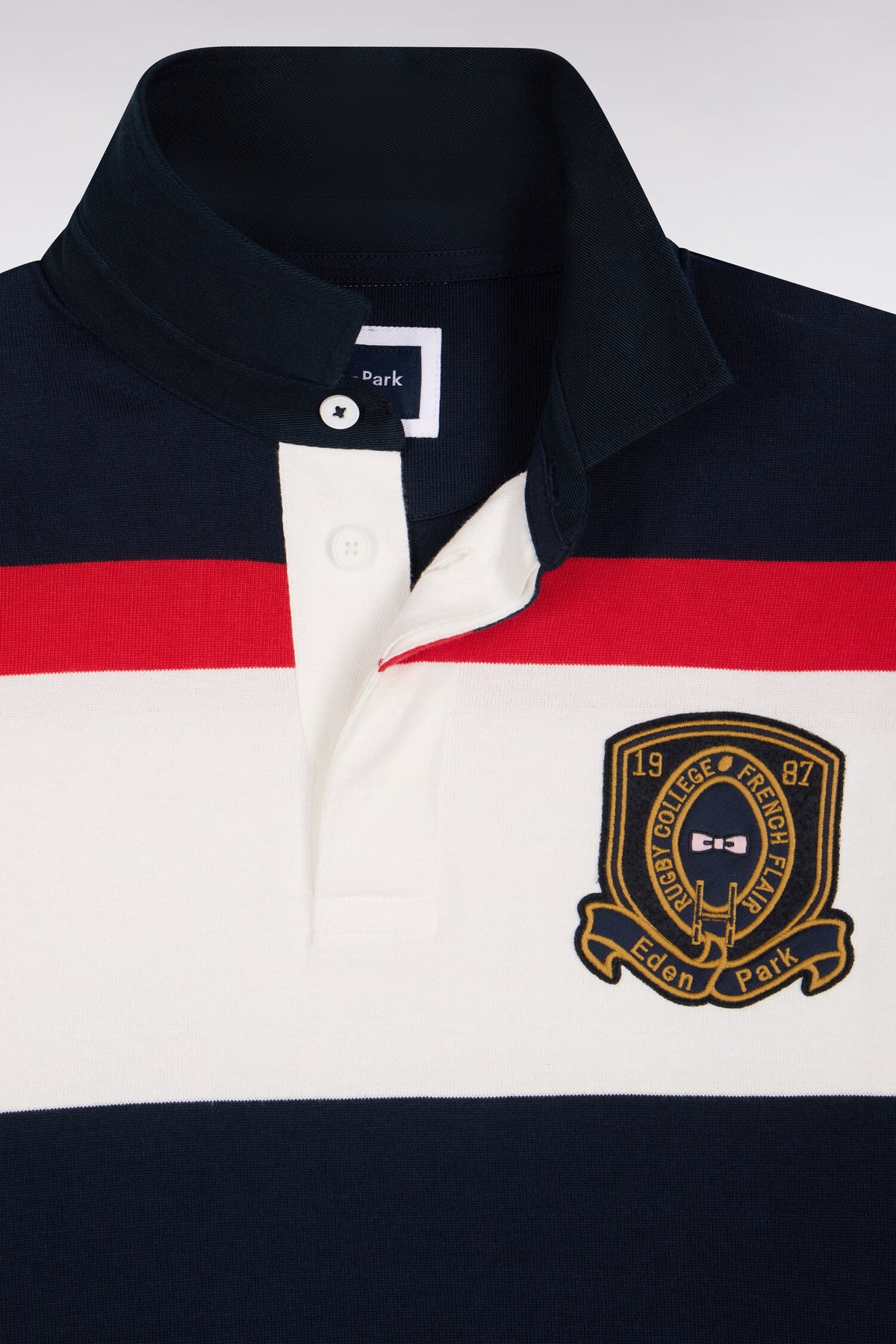 Long-sleeved navy striped jersey with badge embroidery