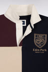 Long-sleeved jersey in burgundy tricolor combed cotton jersey, straight cut
