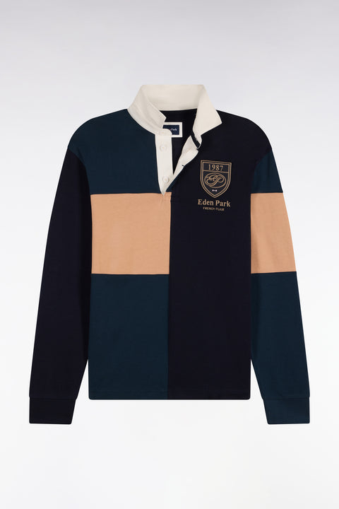 Long-sleeved jersey in tricolor combed cotton jersey, blue gray, straight cut - Image 2