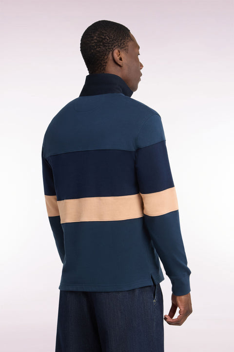 Long-sleeved cut-and-sew jersey in gray tricolor cotton with Héritage embroidery - Image 3