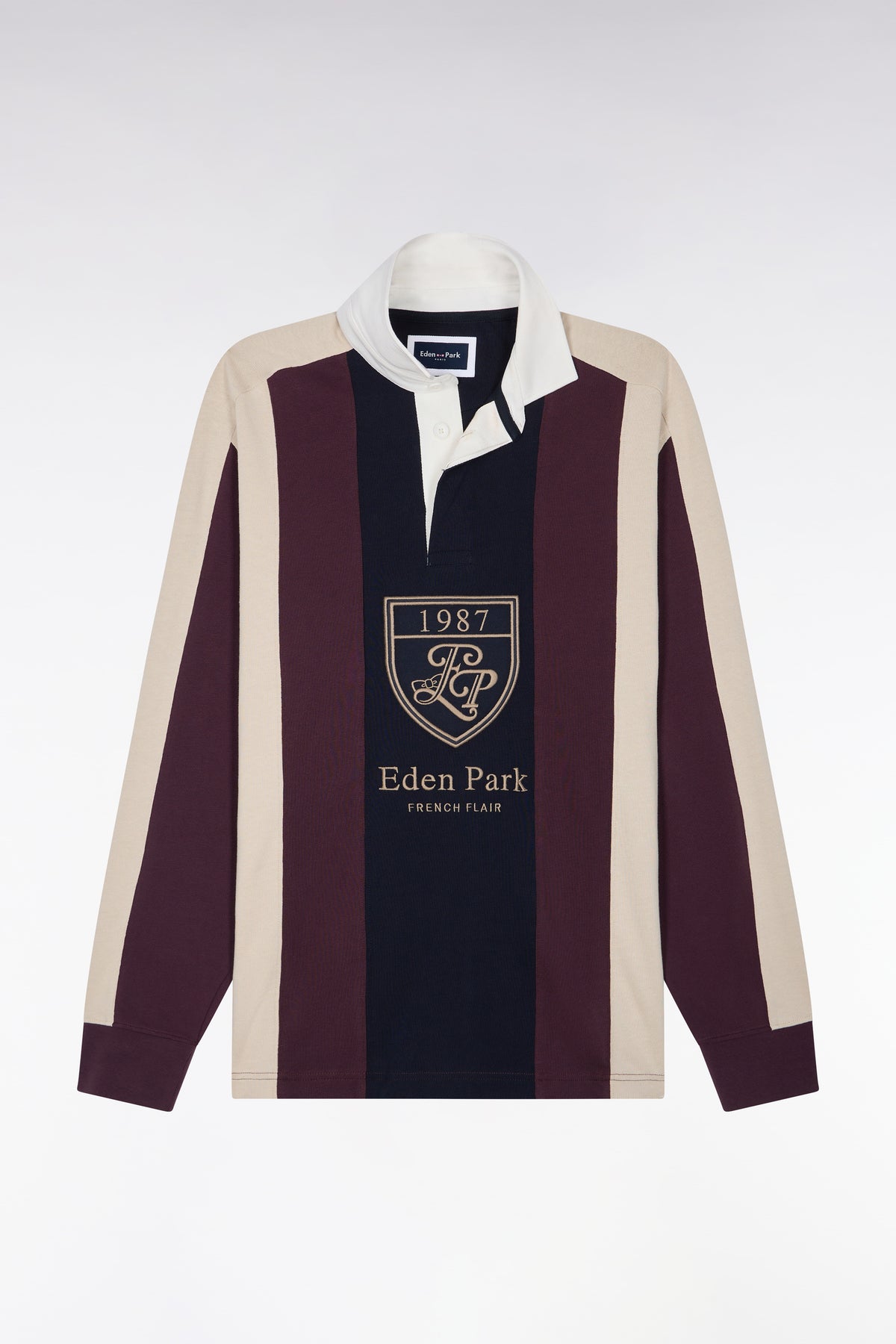 Long-sleeved straight-cut burgundy striped cotton jersey