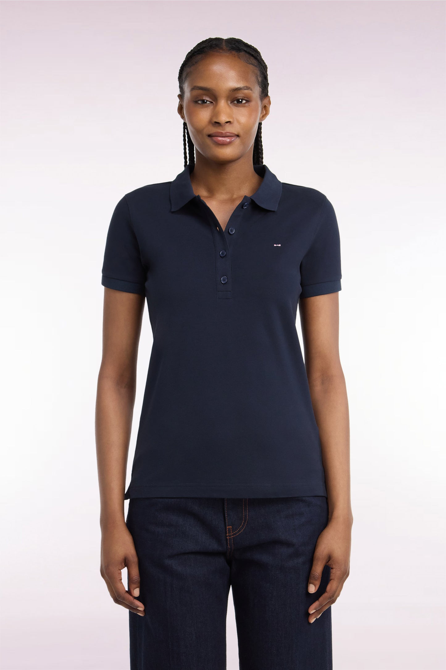Polo manches courtes en coton stretch marine coupe ajustée
