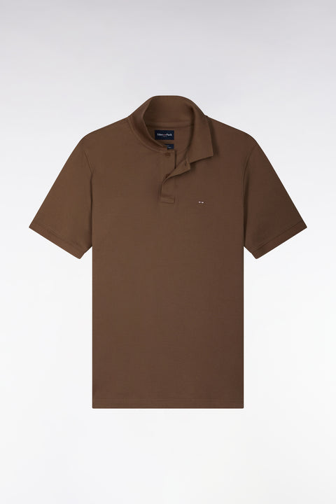 Polo manches courtes en coton Pima marron coupe droite - Image 2