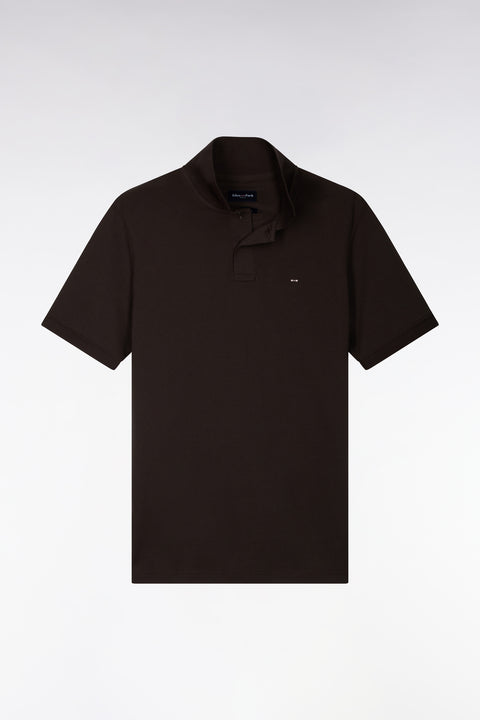 Short-sleeved polo shirt in brown Pima cotton, straight cut - Image 2