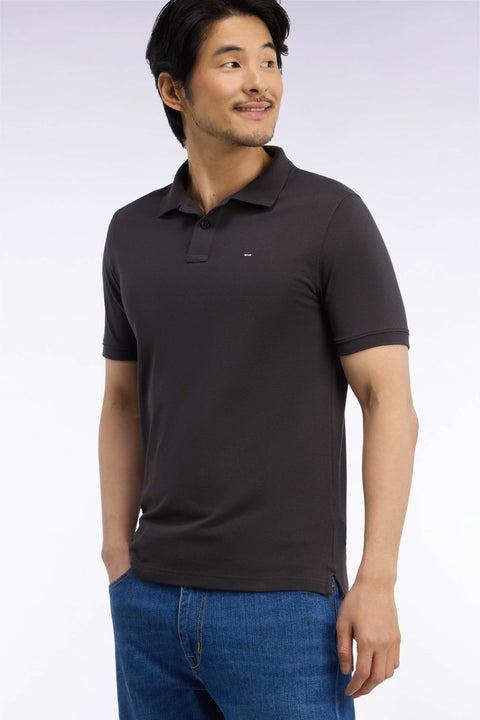Short-sleeved polo shirt in brown Pima cotton, straight cut - Image 1
