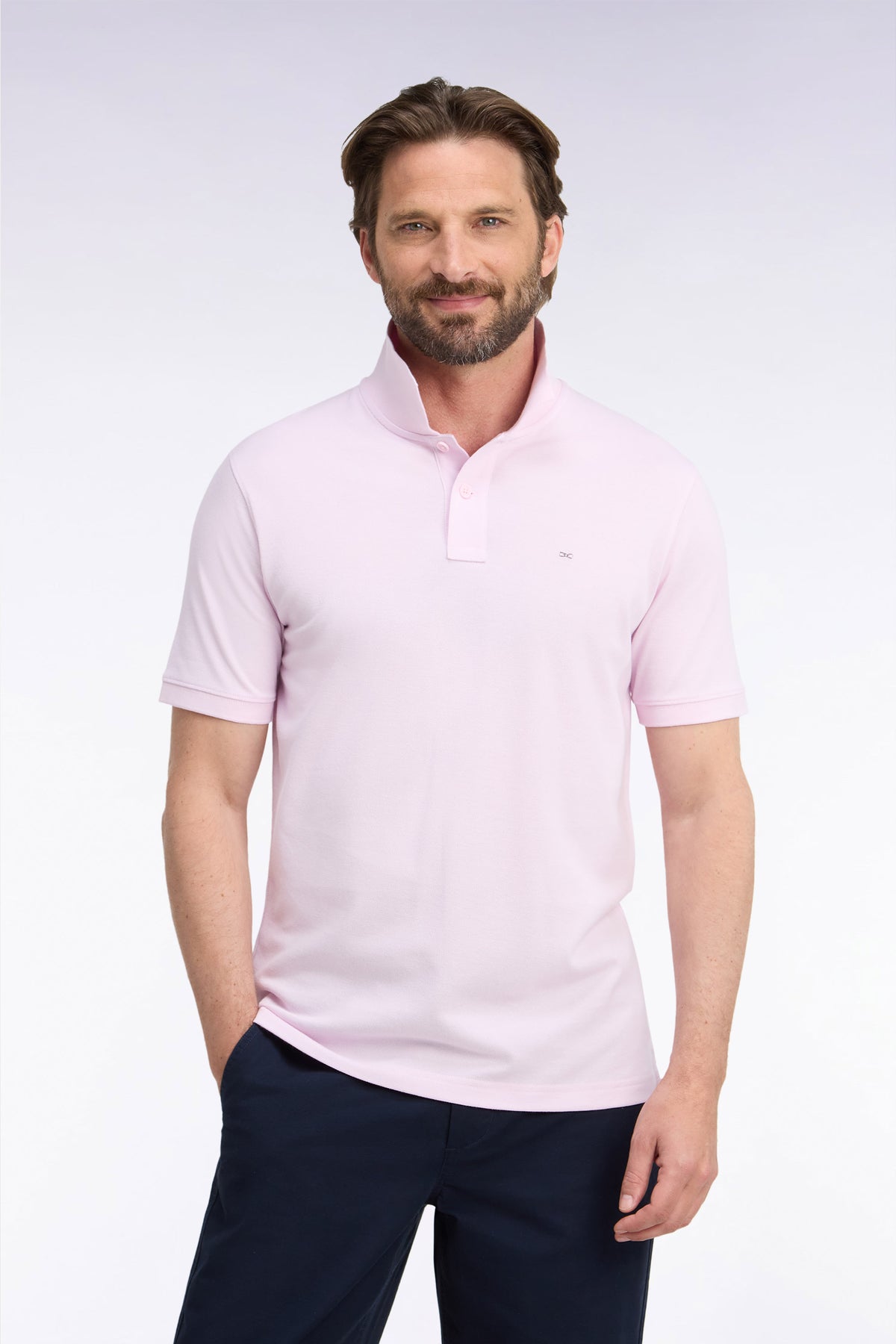 Polo manches courtes en coton Pima rose coupe droite