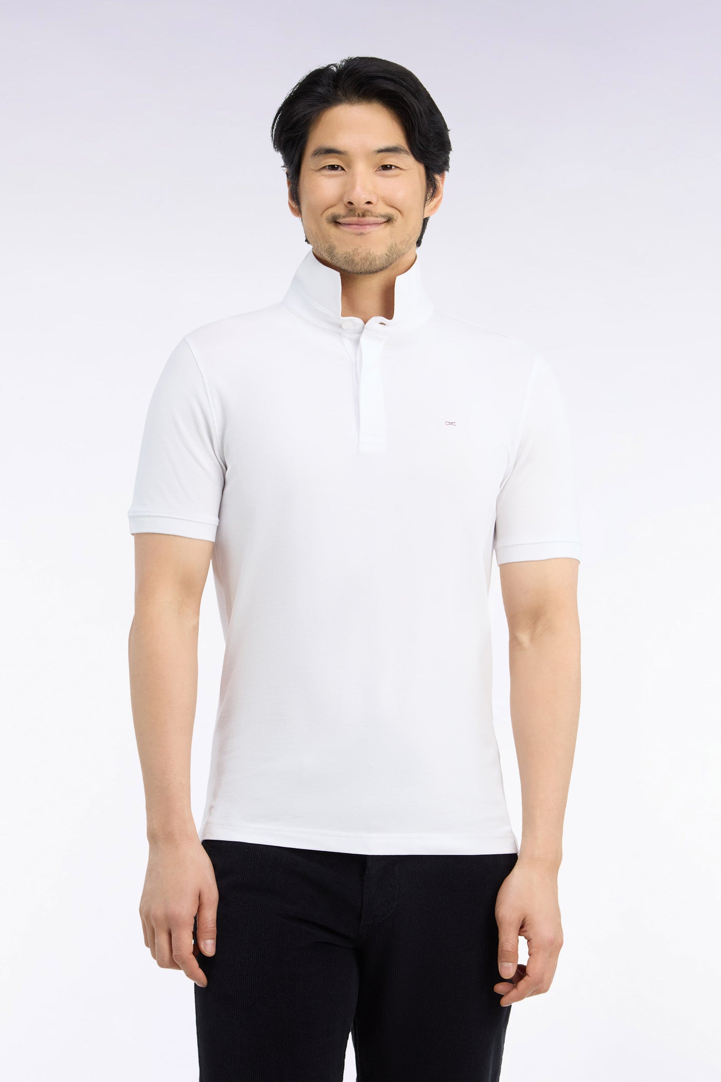 Polo manches courtes en coton stretch blanc coupe ajustée