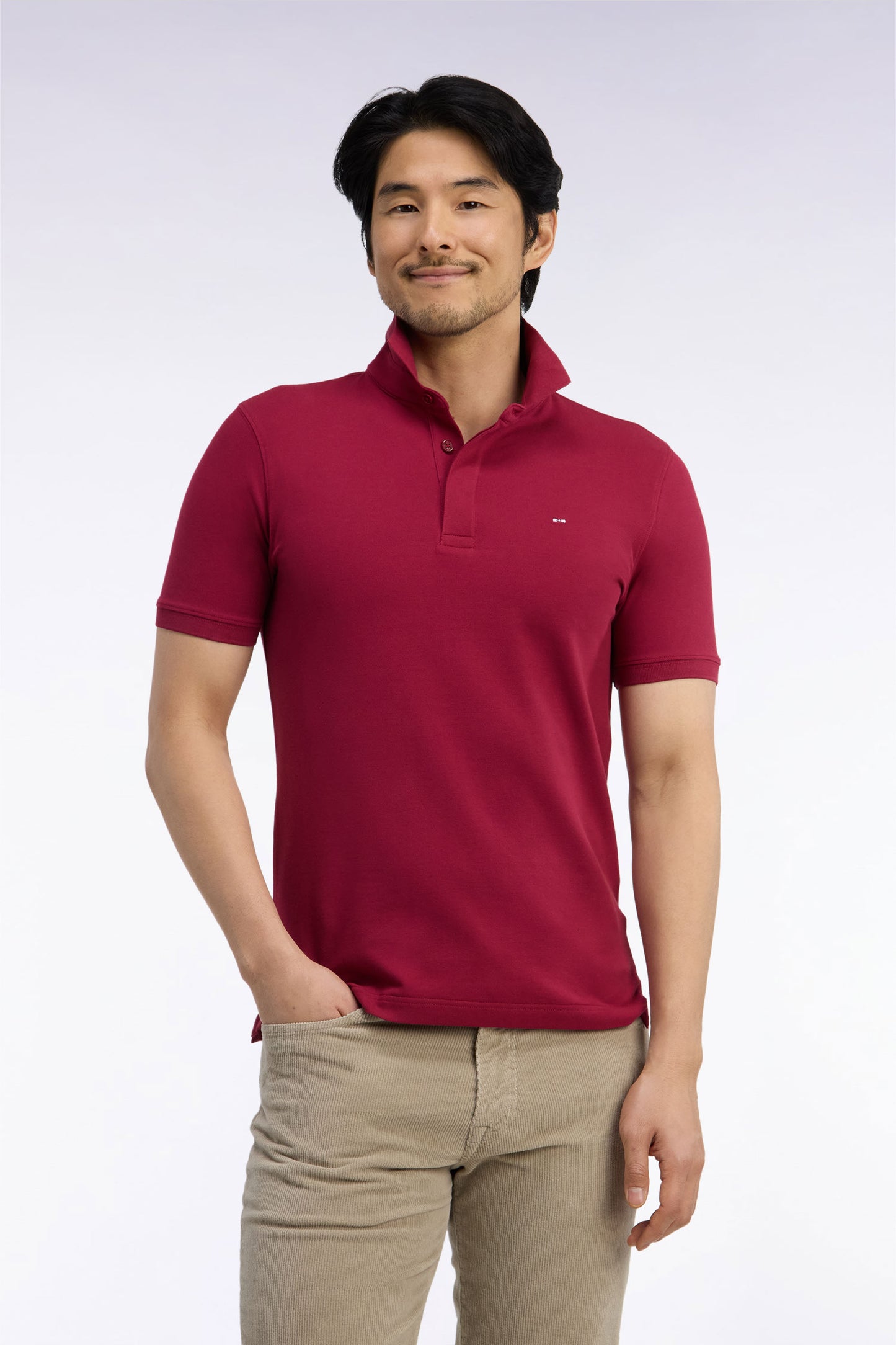 Polo manches courtes en coton stretch rouge coupe ajustée