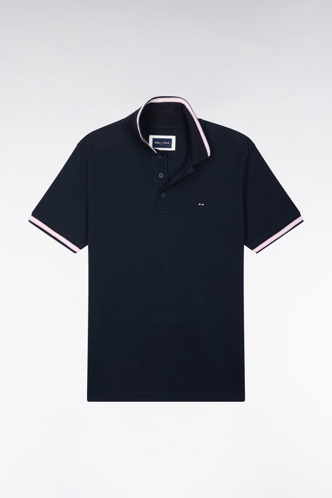Short-sleeved polo shirt in navy cotton pique straight cut - Image 2