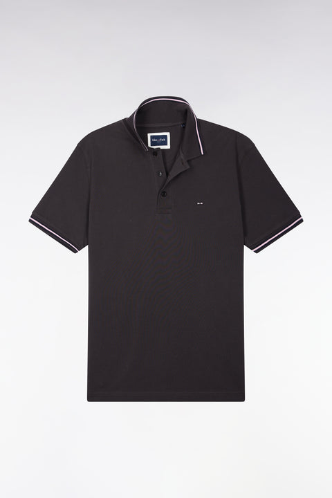Polo manches courtes en piqué coton marron coupe droite - Image 2