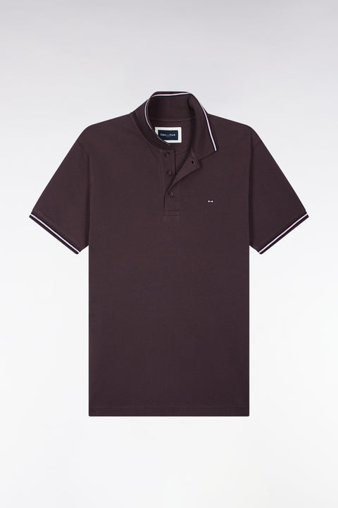 Polo manches courtes en piqué coton marron coupe droite - Image 2