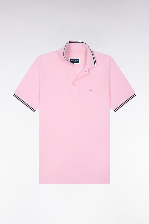 Short-sleeved straight-cut pink cotton pique polo shirt - Image 2