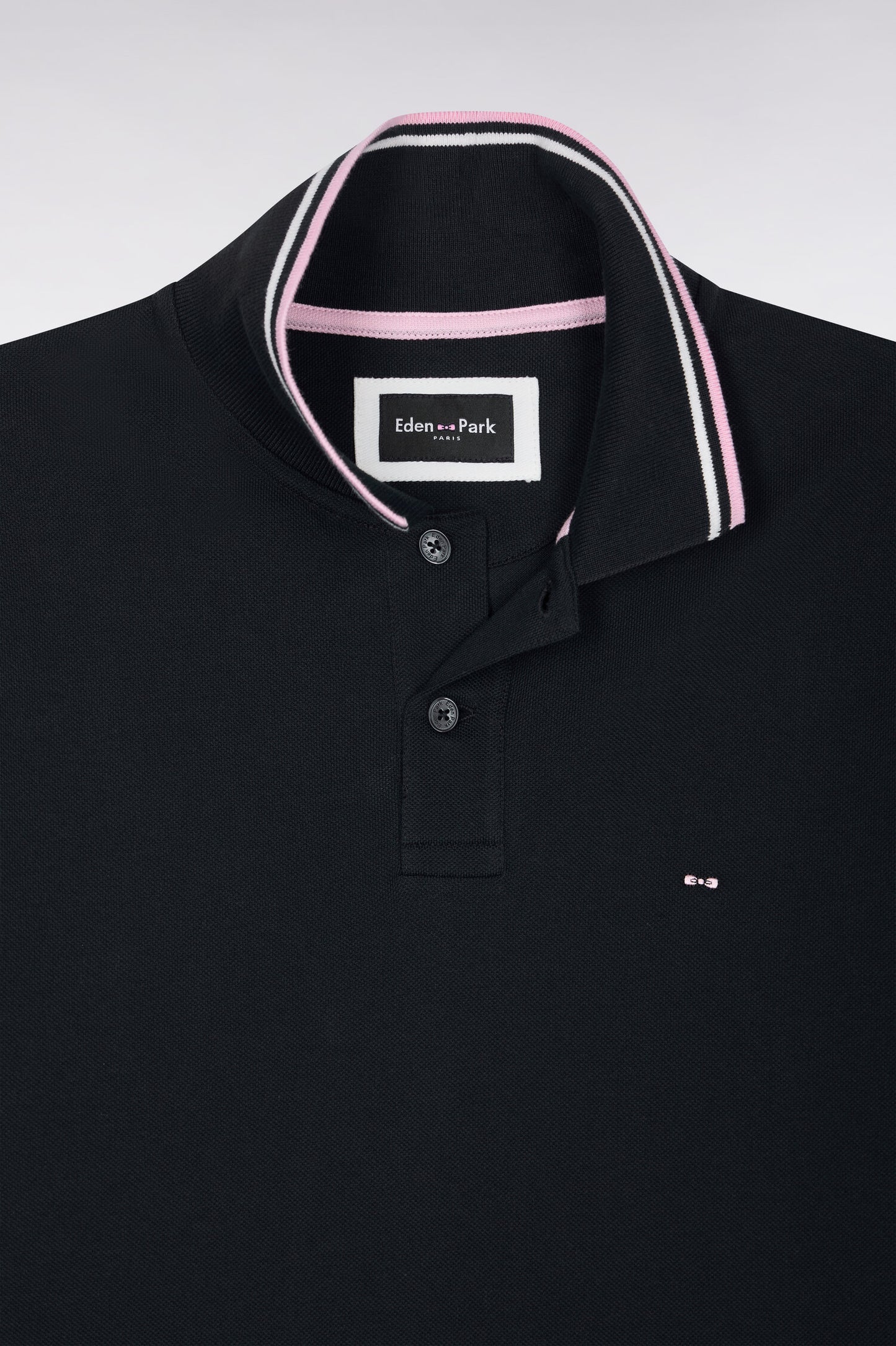 Polo manches courtes en piqué coton noir coupe droite
