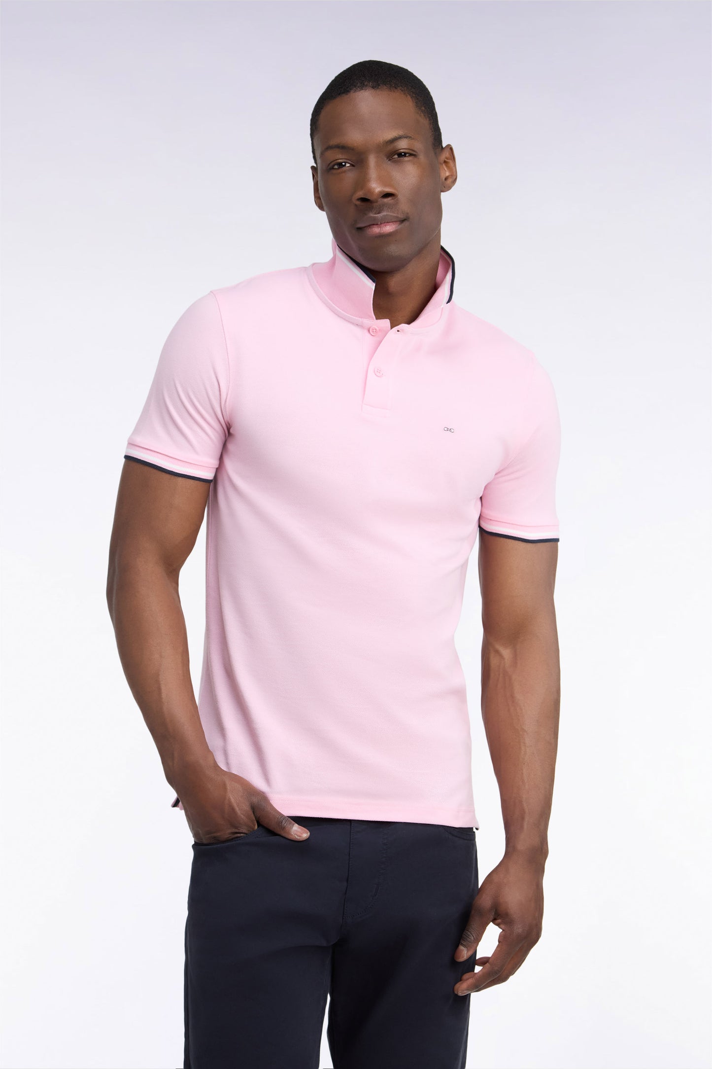 Polo manches courtes en piqué coton rose coupe droite