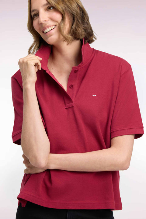 Polo manches courtes en coton rouge coupe oversized - Image 1