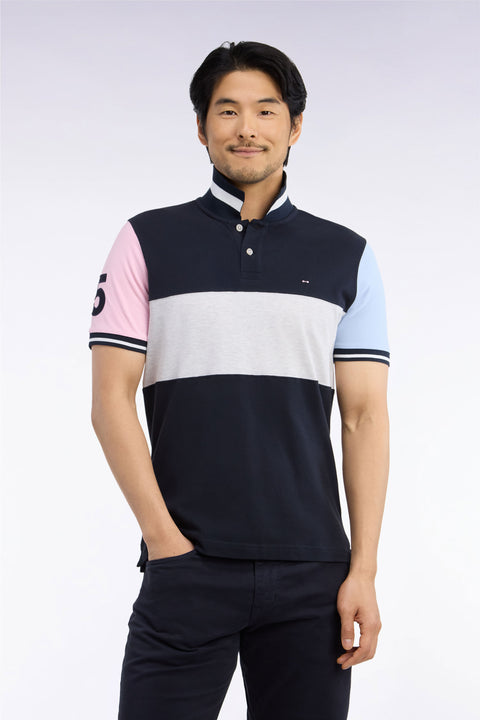 Polo manches courtes en piqué coton marine à découpe coupe droite - Image 3