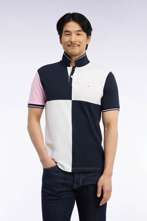 Polo manches courtes en piqué de coton tricolore à découpes écru coupe droite - Image 3