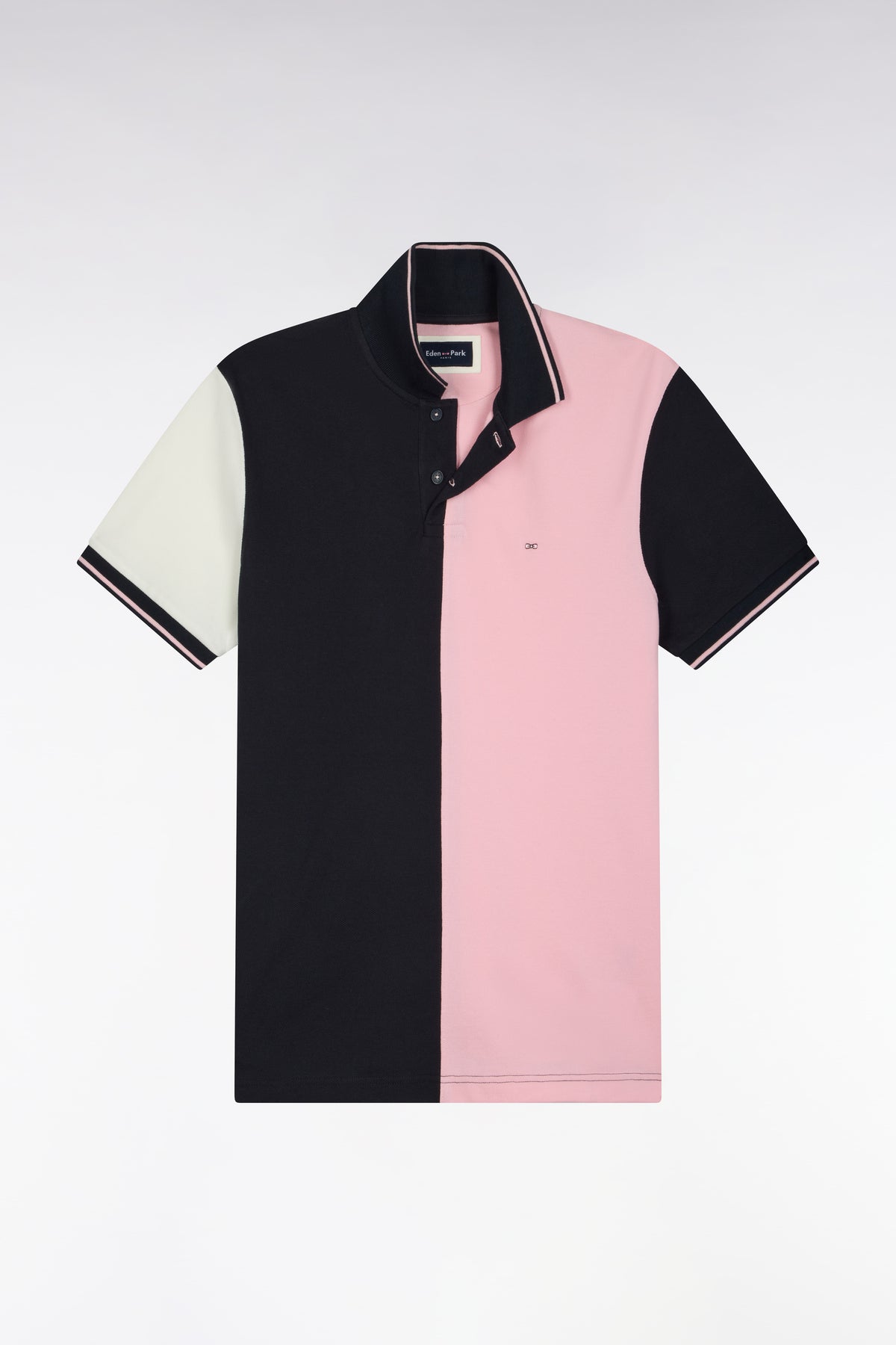 Polo manches courtes à découpe marine et roses coupe droite