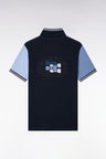 Short-sleeved polo shirt in blue tricolor cotton, straight cut