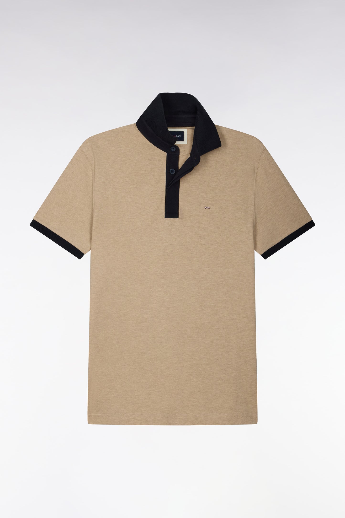 Polo manches courtes en coton beige et marine coupe droite