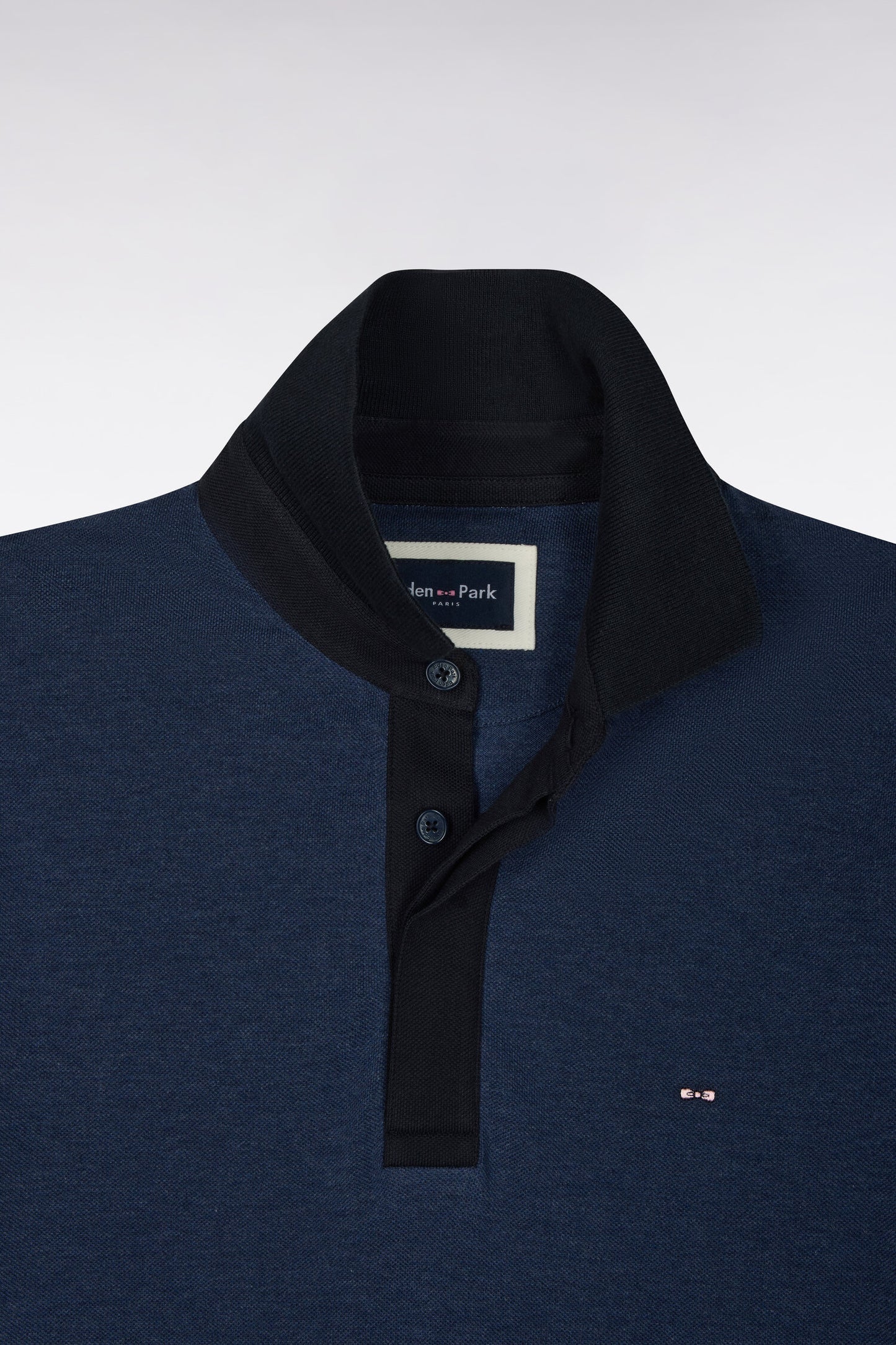 Polo manches courtes en coton bleu et marine coupe droite