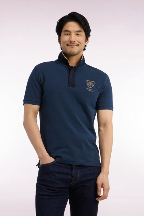 Polo manches courtes en piqué coton bleu gris à écusson coupe droite - Image 3