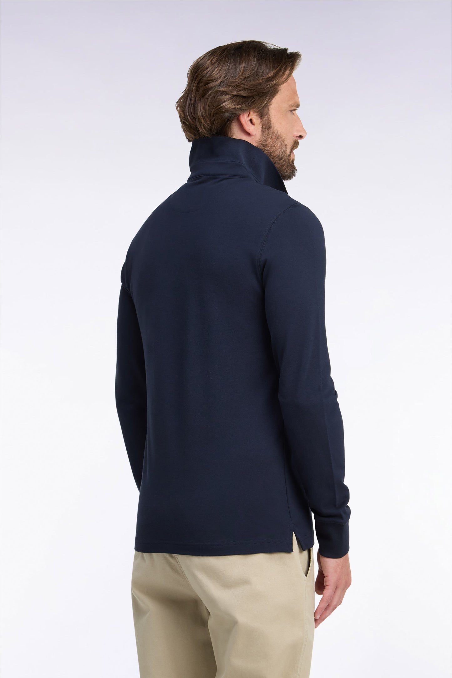 Polo manches longues en coton stretch marine coupe ajustée