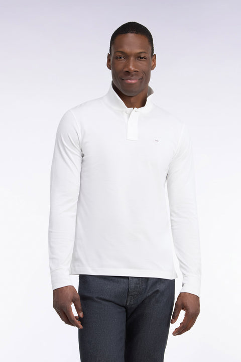 White Pima cotton long-sleeved straight-cut polo shirt - Image 2